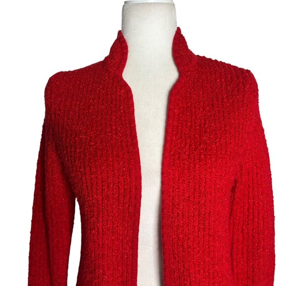 Vintage 90s Sideeffects Ribbed Open Front Cardigan Sweater S Red Acrylic - Picture 2 of 6